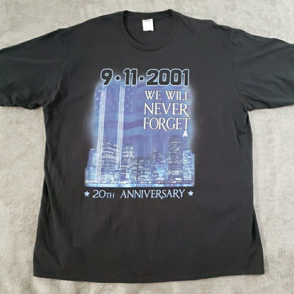 We Will Never Forget 911 Mens 2XL T-shirt  20th Anniversary Graphic Short Sleeve